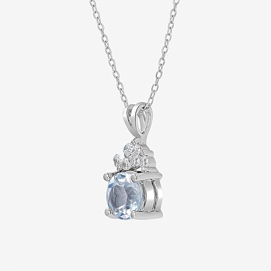 Silver Treasures Genuine Stone Sterling Silver 18 Inch Cable Pendant Necklace
