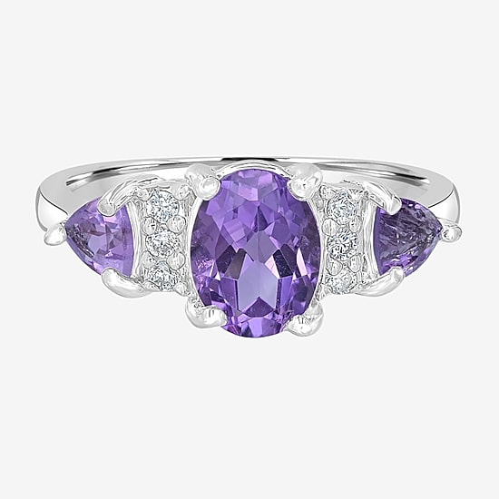 Silver Treasures Genuine Stone Sterling Silver 3-Stone Band