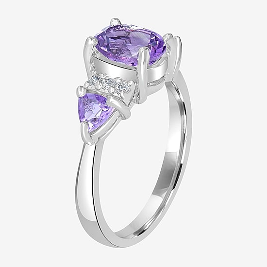 Silver Treasures Genuine Stone Sterling Silver 3-Stone Band