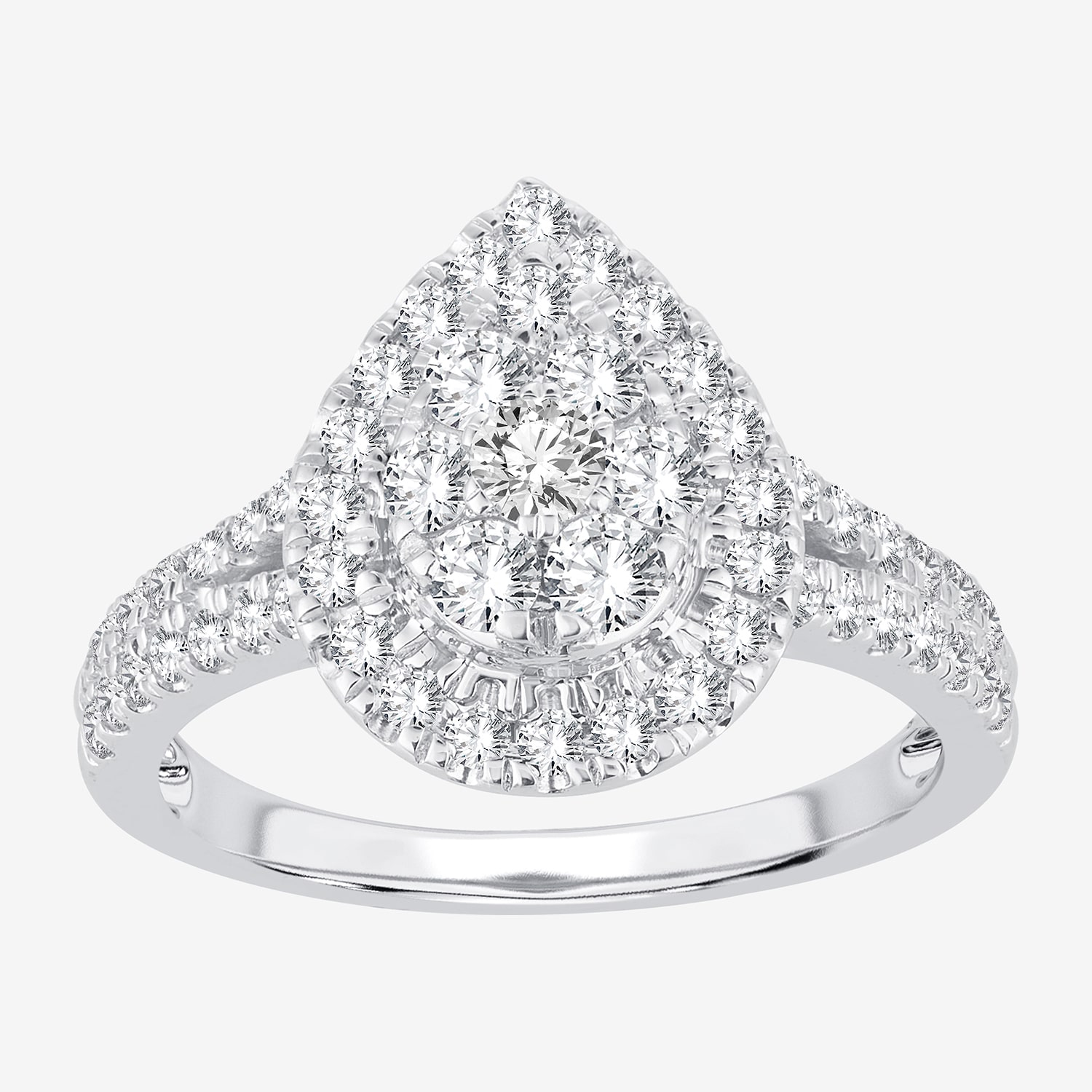 (H-I / I1) Womens 1 CT. T.W. Lab Grown White Diamond 10K or 14K Gold Pear Side Stone Halo Engagement Ring