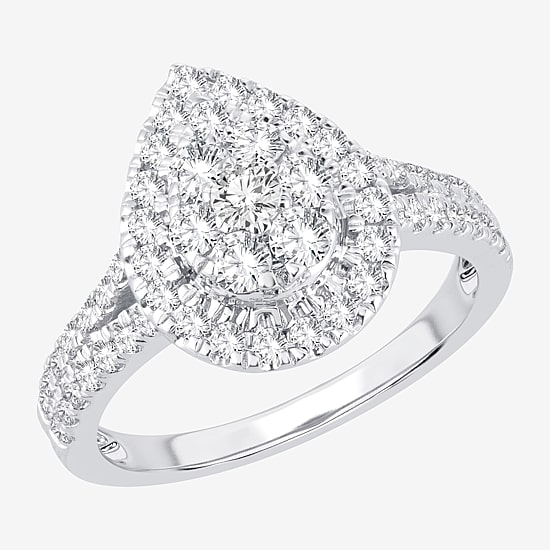 (H-I / I1) Womens 1 CT. T.W. Lab Grown White Diamond 10K or 14K Gold Pear Side Stone Halo Engagement Ring