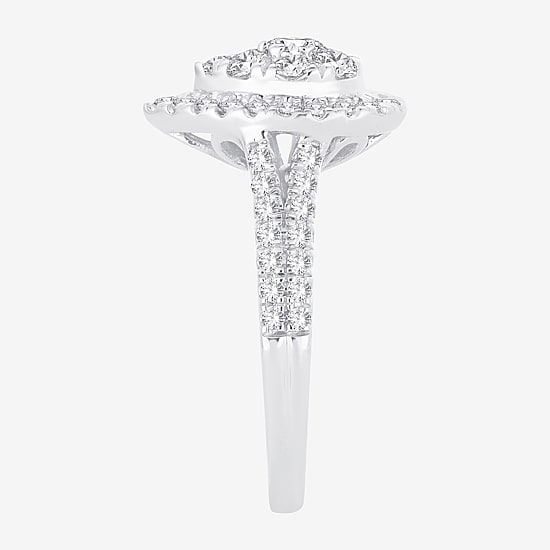 (H-I / I1) Womens 1 CT. T.W. Lab Grown White Diamond 10K or 14K Gold Pear Side Stone Halo Engagement Ring