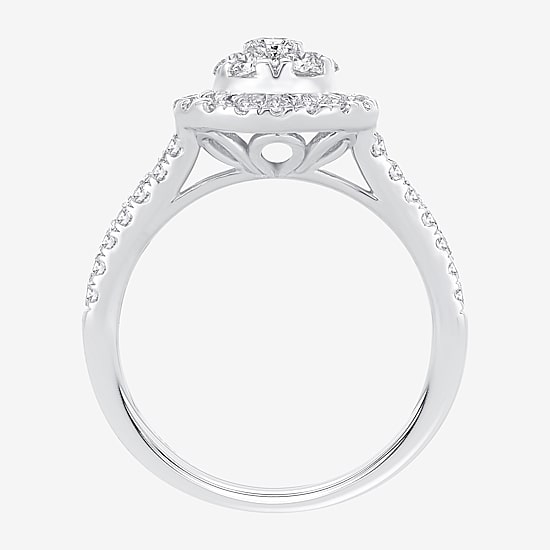 (H-I / I1) Womens 1 CT. T.W. Lab Grown White Diamond 10K or 14K Gold Pear Side Stone Halo Engagement Ring