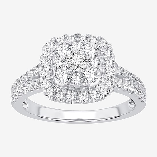(H-I / I1) Womens 1 CT. T.W. Lab Grown White Diamond 10K or 14K Gold Cushion Side Stone Halo Engagement Ring