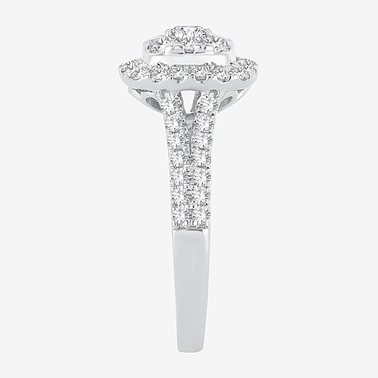 (H-I / I1) Womens 1 CT. T.W. Lab Grown White Diamond 10K or 14K Gold Cushion Side Stone Halo Engagement Ring