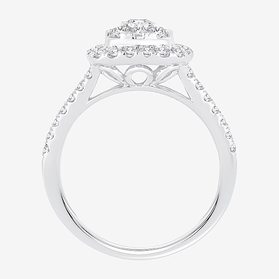 (H-I / I1) Womens 1 CT. T.W. Lab Grown White Diamond 10K or 14K Gold Cushion Side Stone Halo Engagement Ring