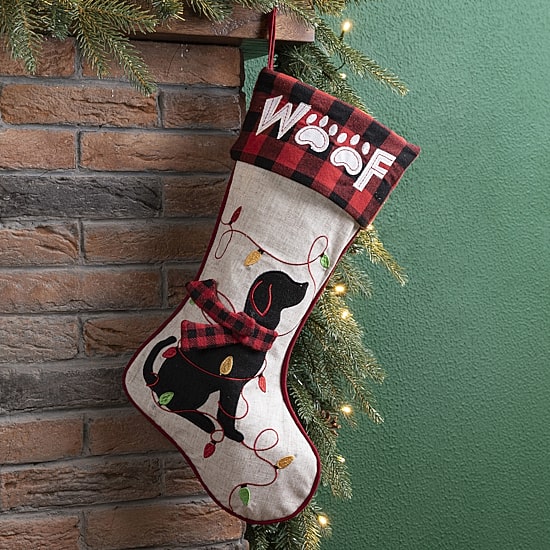 Glitzhome Led Embroidered Linen Dog Christmas Stocking