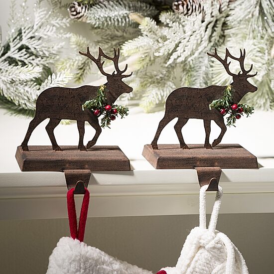 Glitzhome 6.5" Reindeer Christmas Stocking Holder - Set of 2