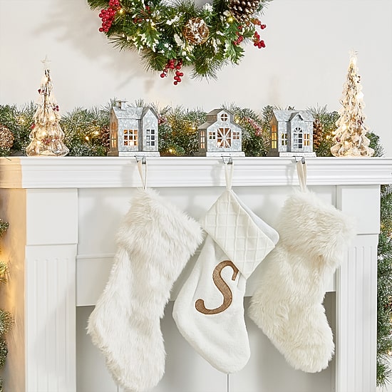 Glitzhome 7" Galvanized House Christmas Stocking Holder - Set of 3
