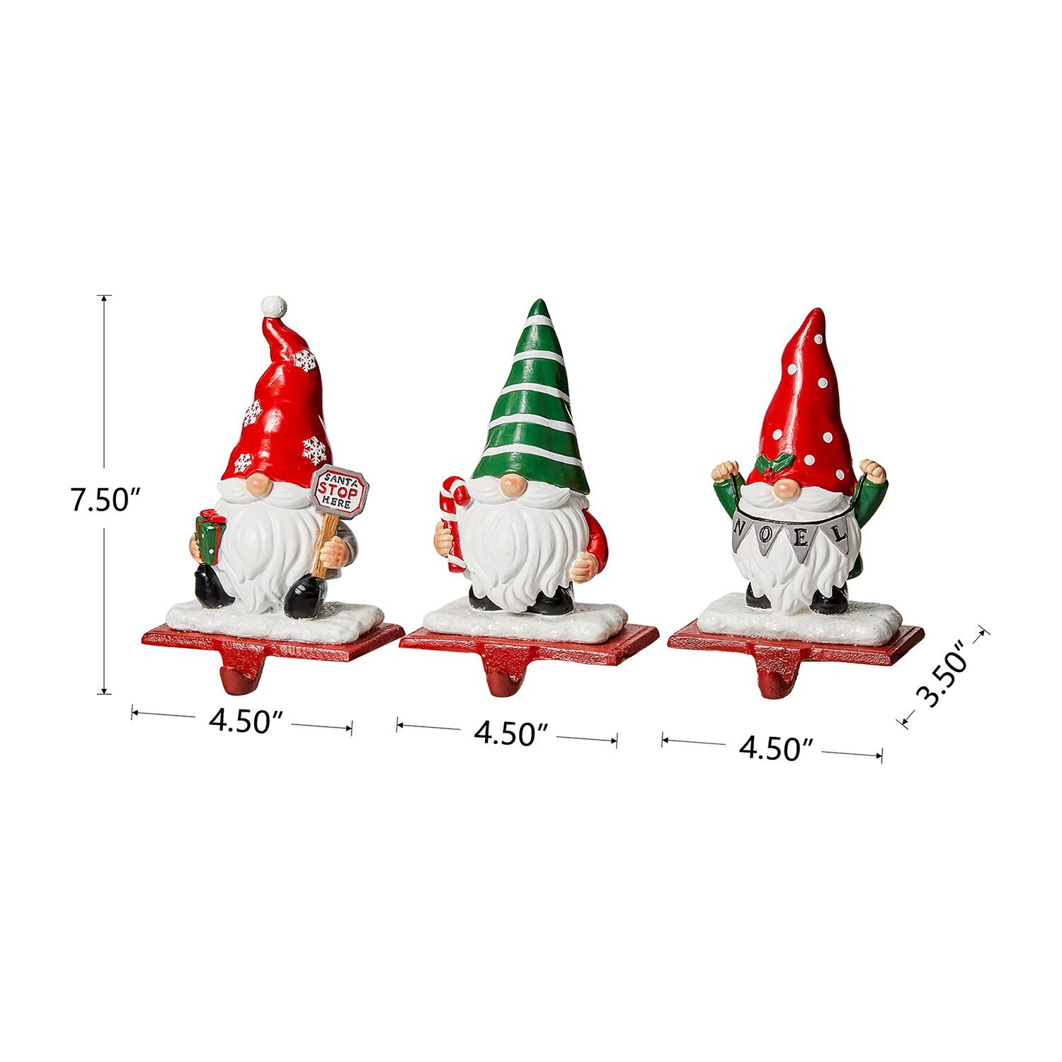 Glitzhome 7.5" Resin Gnomes Christmas Stocking Holder - Set of 3