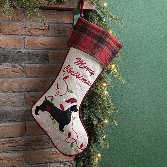 Glitzhome 21" Fabric Daschund Christmas Stocking