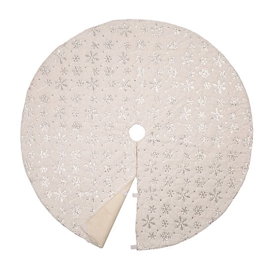 Glitzhome 2 White Plush Snowflake Christmas Stockings & 1 White Plush Snowflake Christmas Tree Skirt, 3-Piece Set