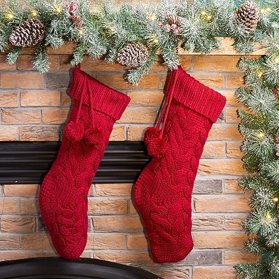 Glitzhome 24" Red Knitted Christmas Stocking - Set of 2