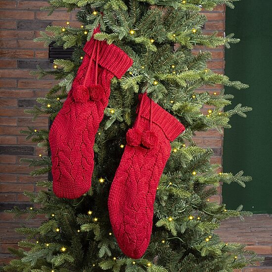 Glitzhome 24" Red Knitted Christmas Stocking - Set of 2