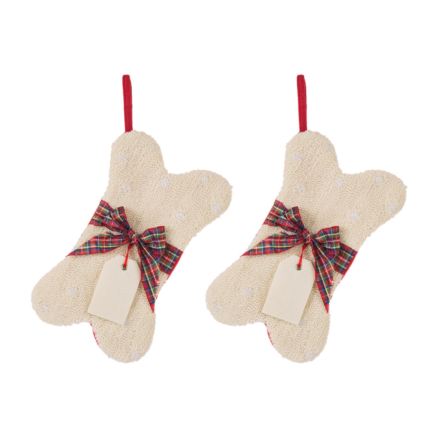 Glitzhome 12.5" Bone Shaped Hooked Christmas Stocking - Set of 2