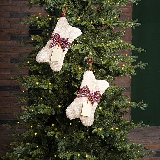 Glitzhome 12.5" Bone Shaped Hooked Christmas Stocking - Set of 2