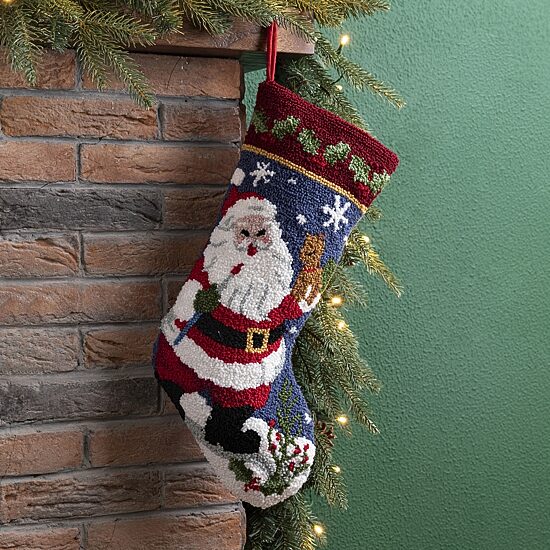 Glitzhome 19" Santa Hooked Christmas Stocking