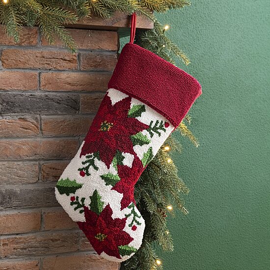 Glitzhome 21" Poinsettia Hooked Christmas Stocking