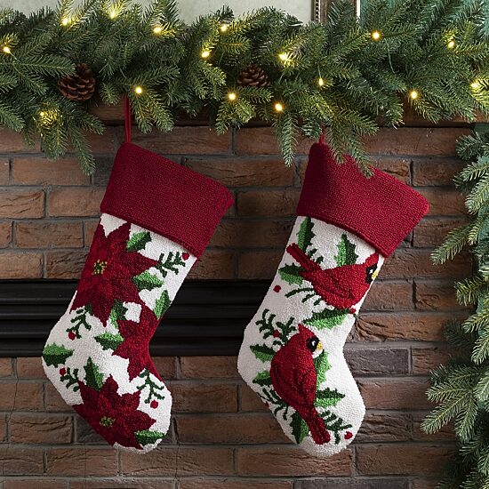 Glitzhome 21" Poinsettia Hooked Christmas Stocking