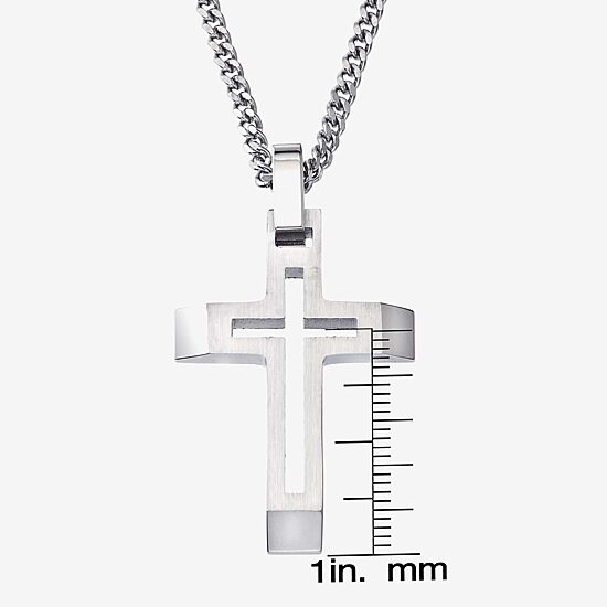 Mens Stainless Steel Cross 24 Inch Pendant Necklace