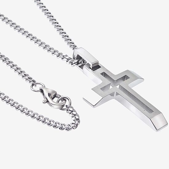 Mens Stainless Steel Cross 24 Inch Pendant Necklace