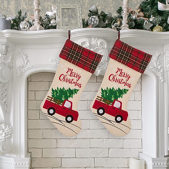 Glitzhome 21" Embroidered Christmas Stocking - Set of 2