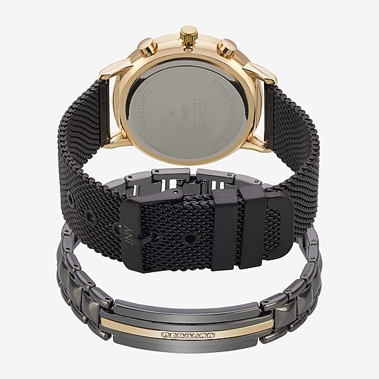 Jones N.Y. Mens Black Bracelet Watch 9780g-42-G02