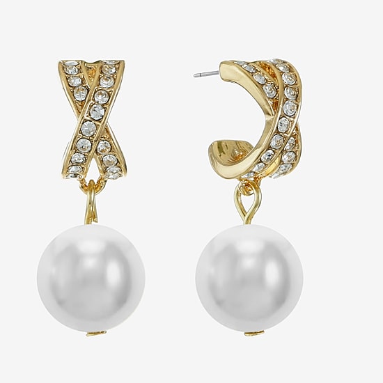 Monet Jewelry Womens Simulated Pearl Hypoallergenic Drop Earrings