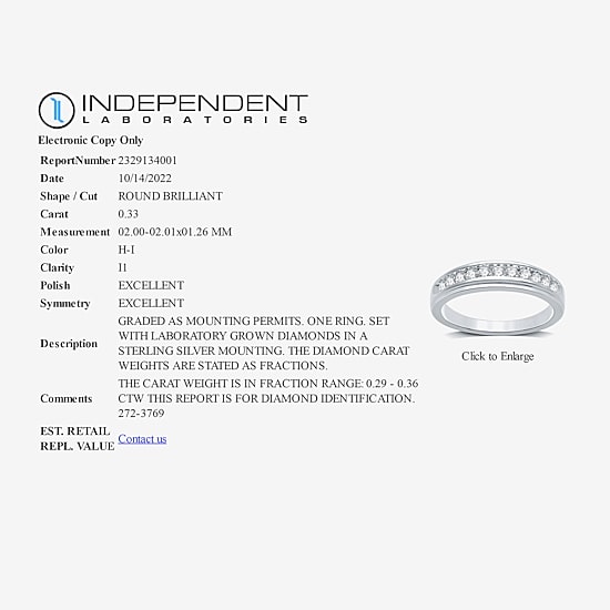 I Said Yes (H-I / I1) 1/3 CT. T.W. Lab Grown White Diamond Sterling Silver or 14K Gold Over Silver Wedding Band