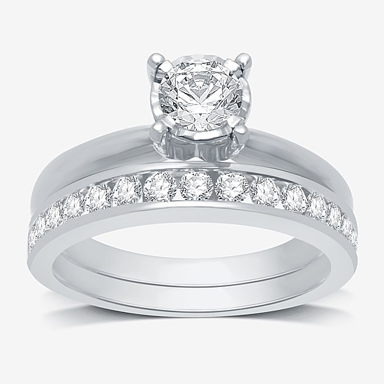 1 CT. T.W. Natural Diamond Round Solitaire Bridal Set in 10K Gold