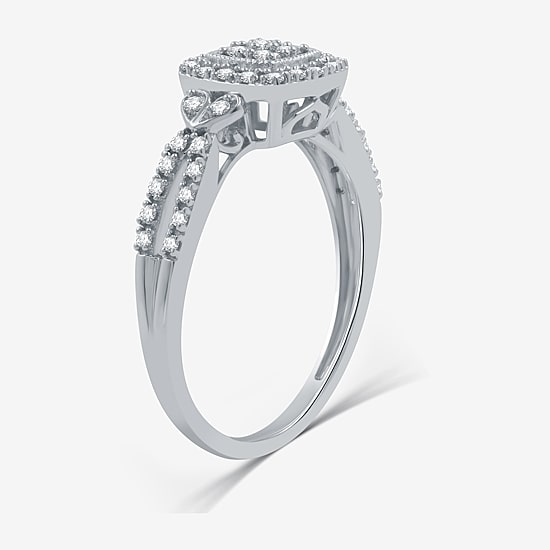 Womens 1/4 CT. T.W. Natural White Diamond Sterling Silver Cushion Side Stone Halo Promise Ring