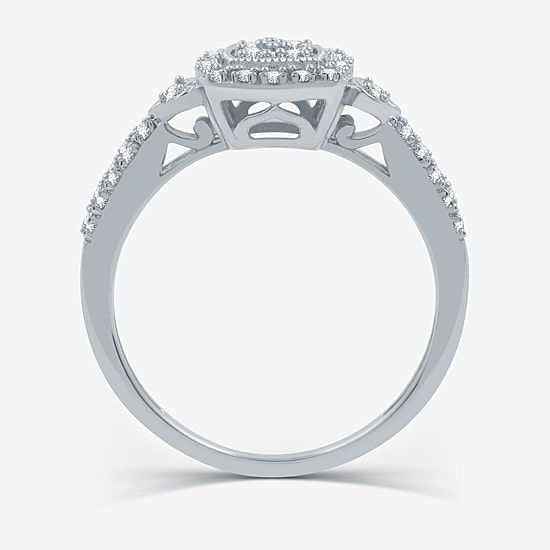 Womens 1/4 CT. T.W. Natural White Diamond Sterling Silver Cushion Side Stone Halo Promise Ring