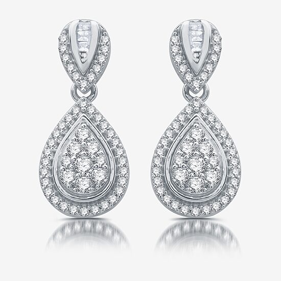 Diamond Blossom Womens 1/2 CT. T.W. Natural White Diamond Sterling Silver Pear Drop Earrings
