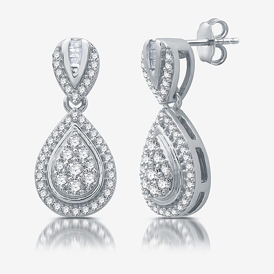 Diamond Blossom Womens 1/2 CT. T.W. Natural White Diamond Sterling Silver Pear Drop Earrings