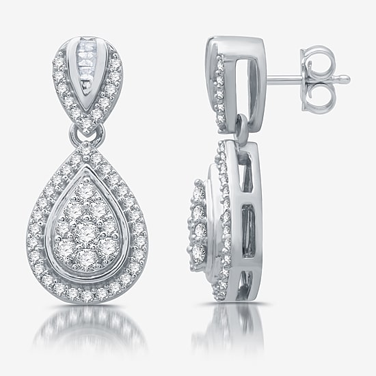 Diamond Blossom Womens 1/2 CT. T.W. Natural White Diamond Sterling Silver Pear Drop Earrings