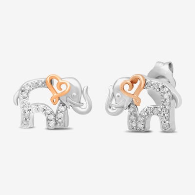 Elephant 1/10 CT. T.W. Natural White Diamond 14K Rose Gold Over Silver Sterling Silver 8.4mm Heart Stud Earrings
