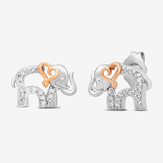 Elephant 1/10 CT. T.W. Natural White Diamond 14K Rose Gold Over Silver Sterling Silver 8.4mm Heart Stud Earrings
