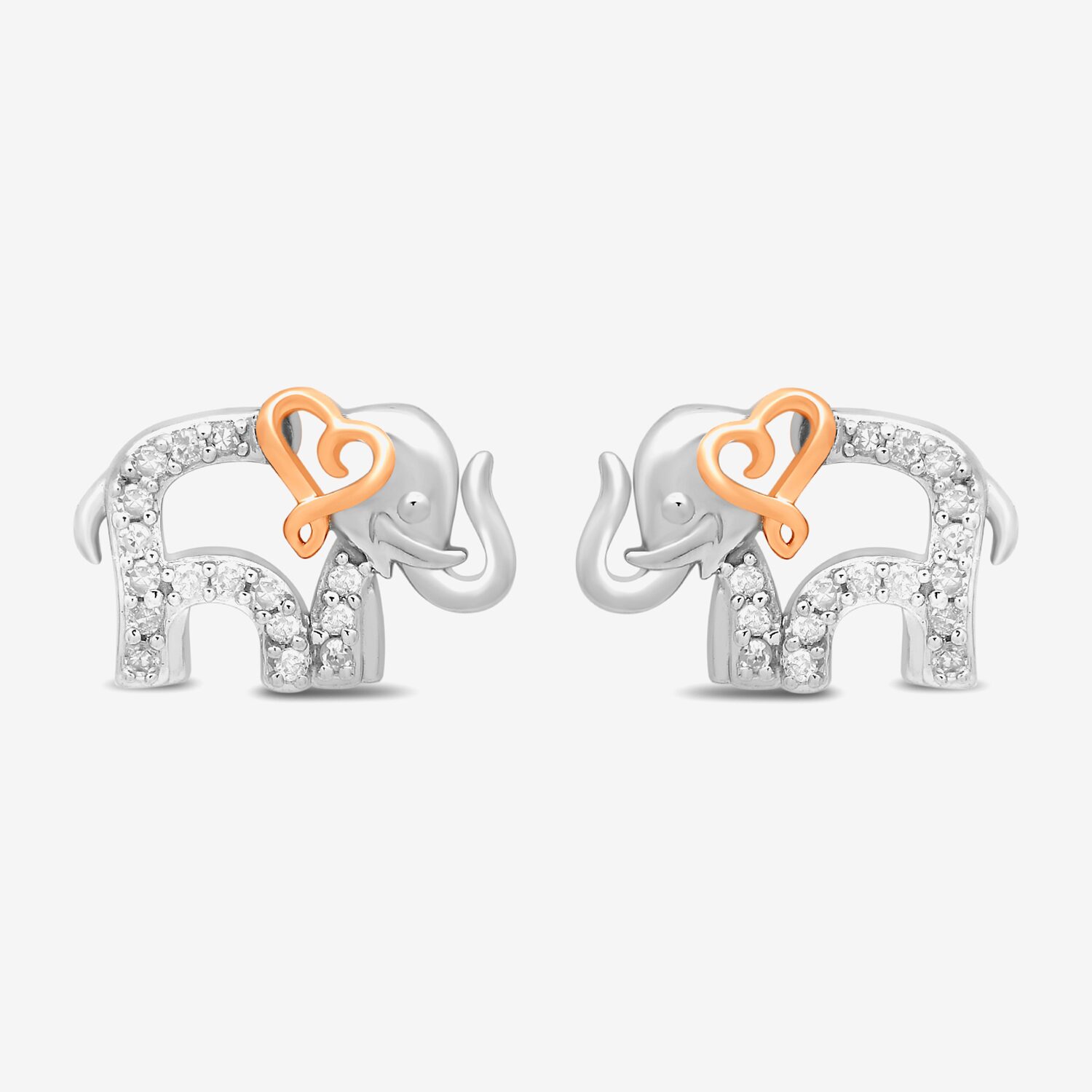 Elephant 1/10 CT. T.W. Natural White Diamond 14K Rose Gold Over Silver Sterling Silver 8.4mm Heart Stud Earrings
