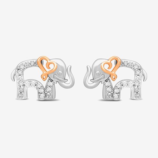 Elephant 1/10 CT. T.W. Natural White Diamond 14K Rose Gold Over Silver Sterling Silver 8.4mm Heart Stud Earrings