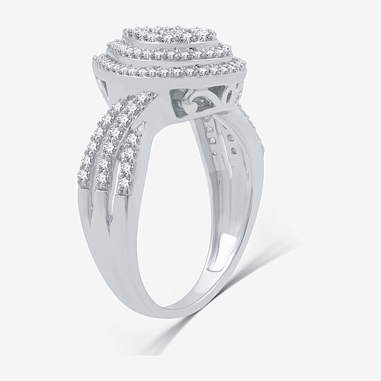 Womens 3/4 CT. T.W. Natural White Diamond Sterling Silver Pear Halo Side Stone Cocktail Ring