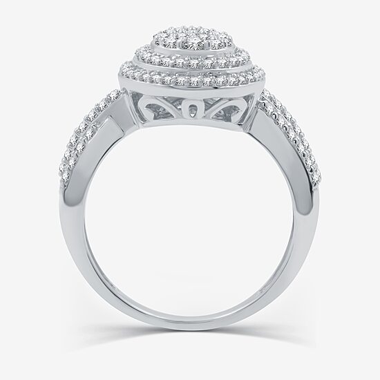 Womens 3/4 CT. T.W. Natural White Diamond Sterling Silver Pear Halo Side Stone Cocktail Ring