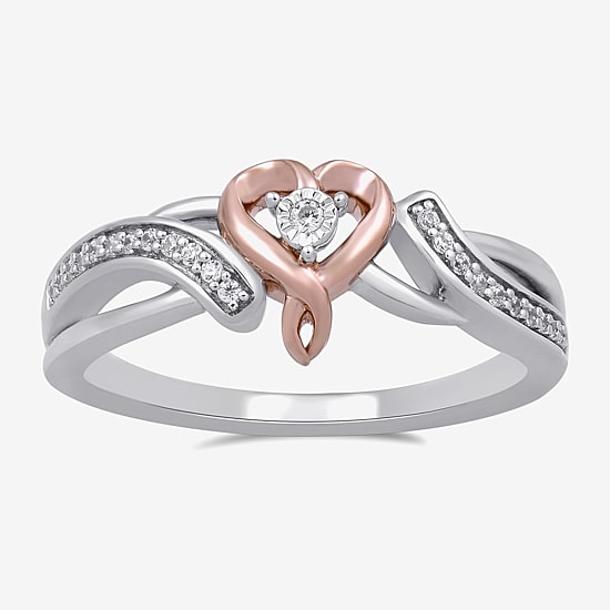 Hallmark Diamonds Womens 1/10 CT. T.W. Natural White Diamond 14K Rose Gold Over Silver Sterling Silver Heart Cocktail Ring