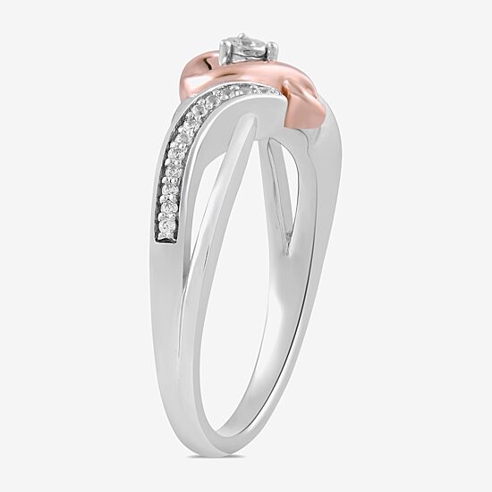 Hallmark Diamonds Womens 1/10 CT. T.W. Natural White Diamond 14K Rose Gold Over Silver Sterling Silver Heart Cocktail Ring