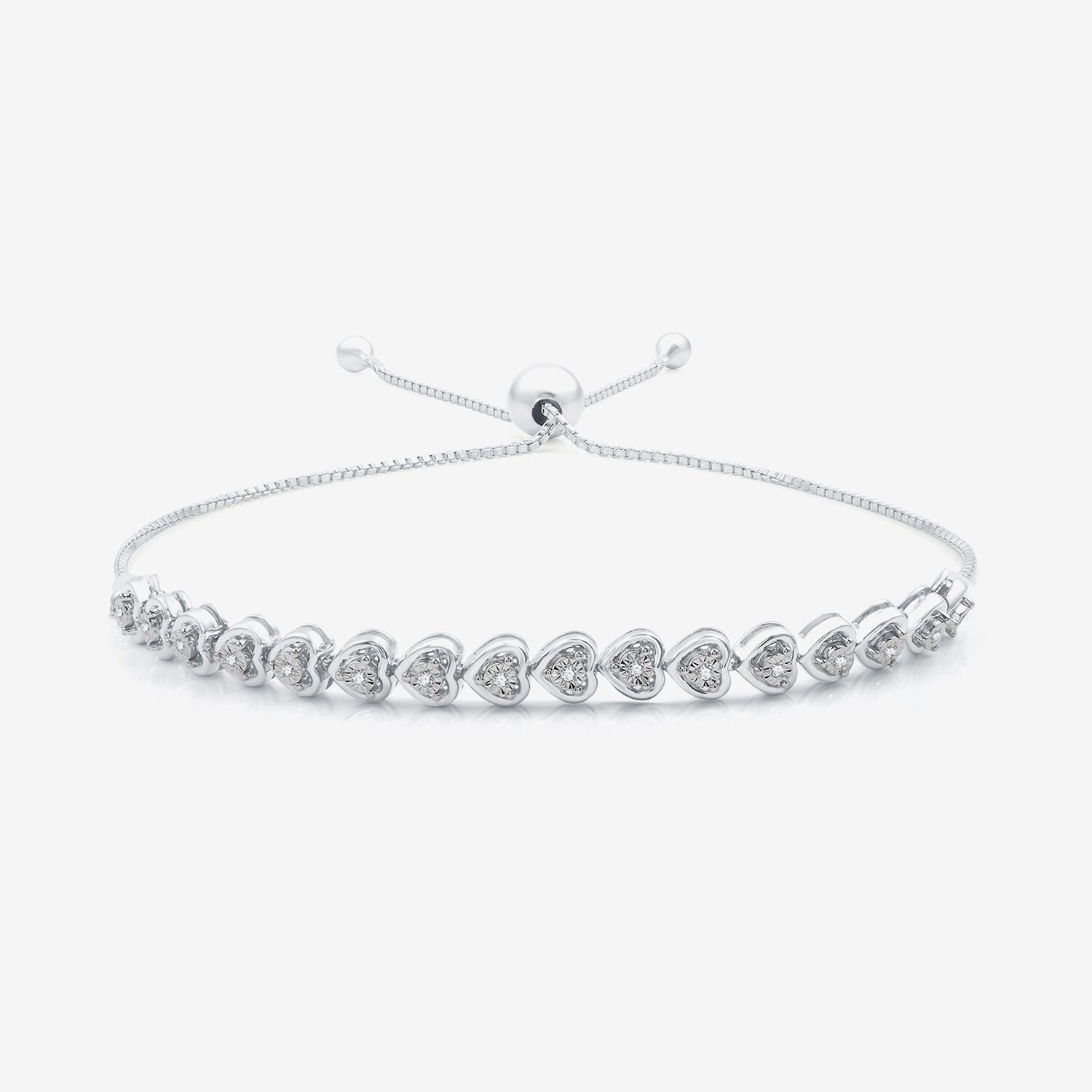 Womens 1/10 CT. T.W. Natural White Diamond Sterling Silver Heart Bolo Bracelet