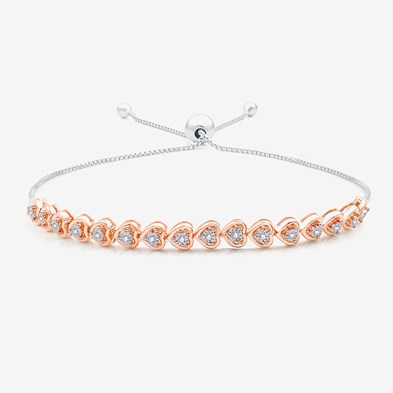 Womens 1/10 CT. T.W. Natural White Diamond Sterling Silver Heart Bolo Bracelet