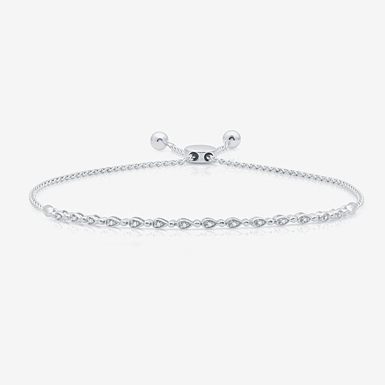 Womens 1/10 CT. T.W. Natural White Diamond Sterling Silver Bolo Bracelet