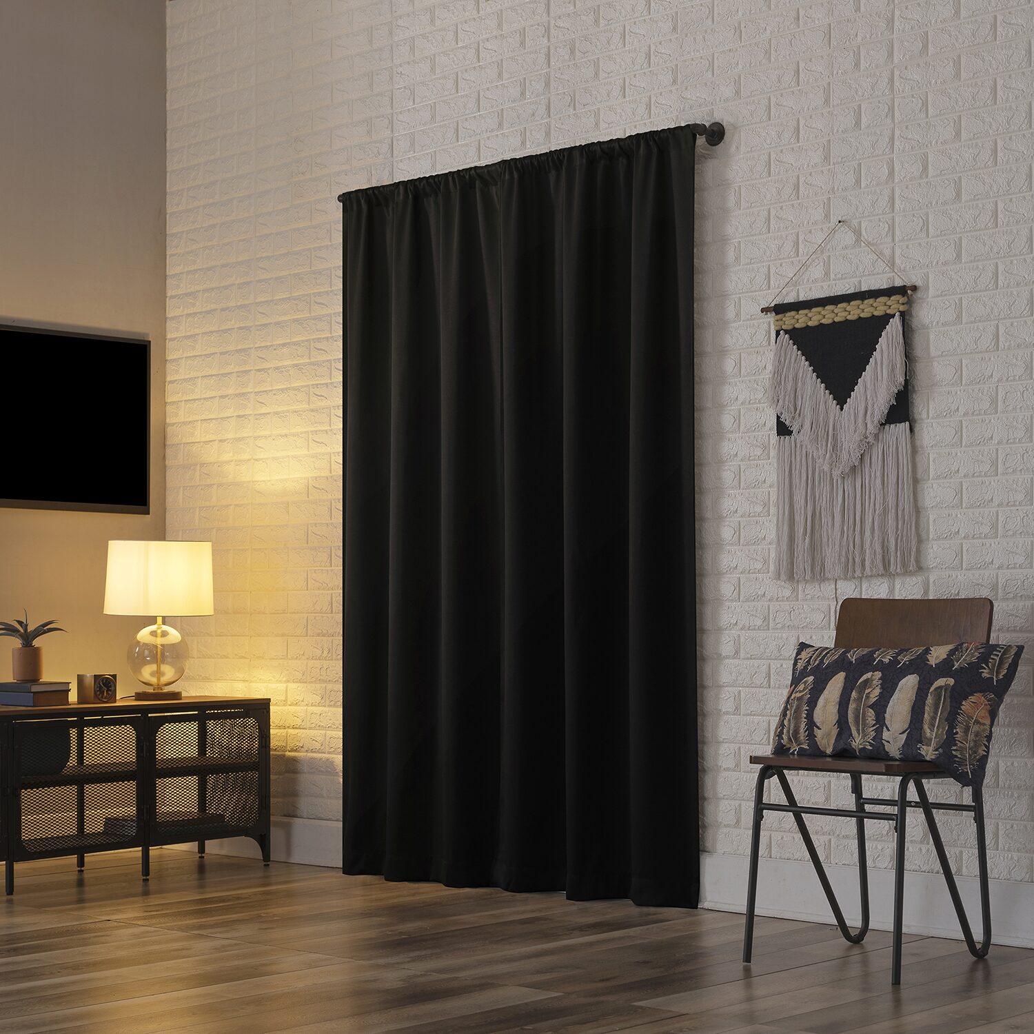 Sun Zero Bergen Rod Pocket 100% Blackout Single Curtain Panel