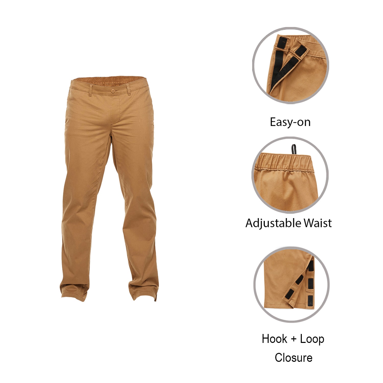 mutual weave Adaptive Mens Big and Tall Easy-on + Easy-off Seated Wear Adaptive Relaxed Fit Flat Front Pants
