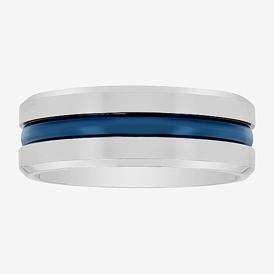 "Thin Blue Line" Mens 8MM Stainless Steel Wedding Band