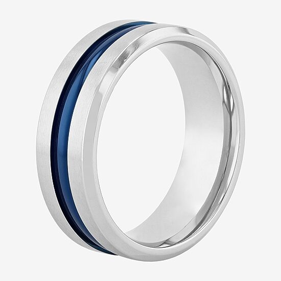 "Thin Blue Line" Mens 8MM Stainless Steel Wedding Band